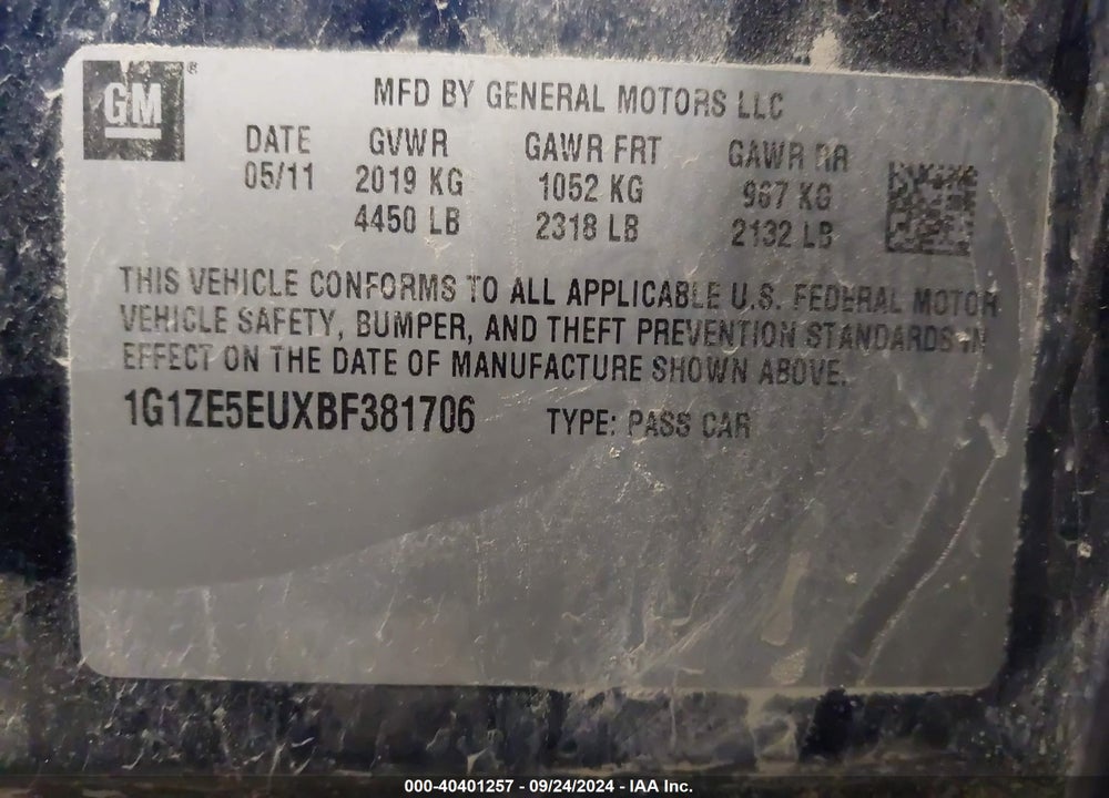2011 CHEVROLET MALIBU LTZ VIN: 1G1ZE5EUXBF381706