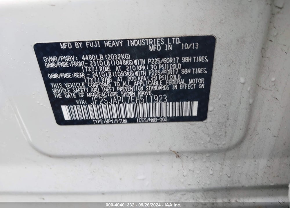 2014 SUBARU FORESTER 2.5I TOURING VIN: JF2SJAPC7EH511923
