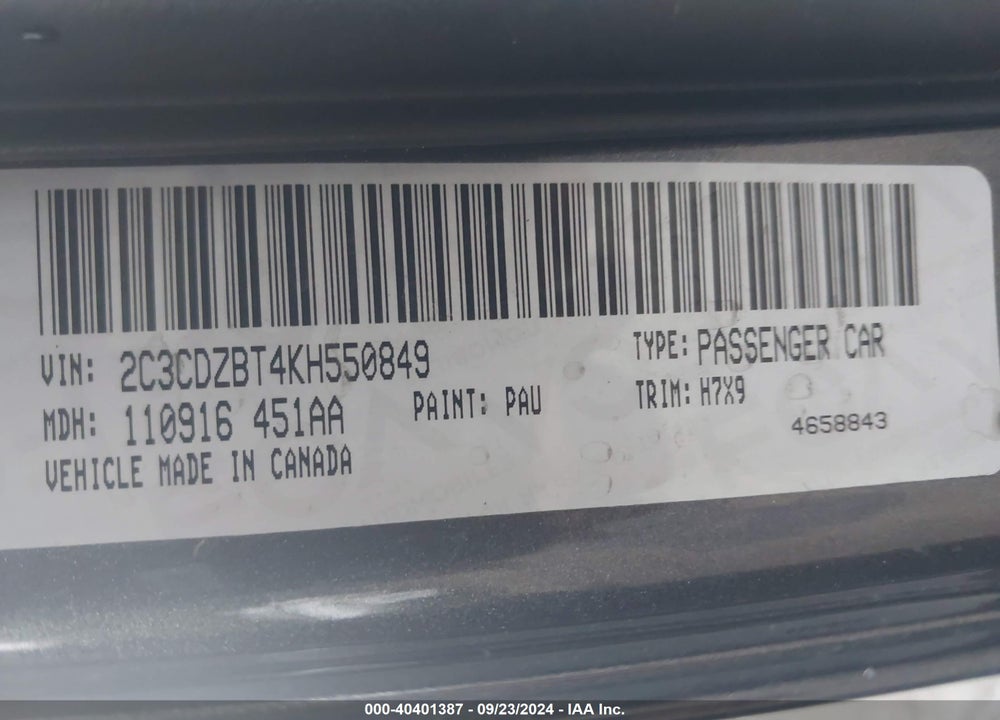 2019 DODGE CHALLENGER R/T VIN: 2C3CDZBT4KH550849