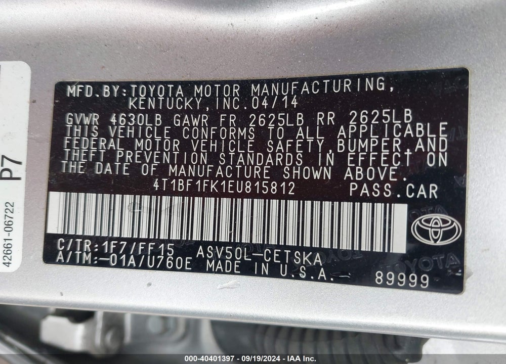 2014 TOYOTA CAMRY SE VIN: 4T1BF1FK1EU815812