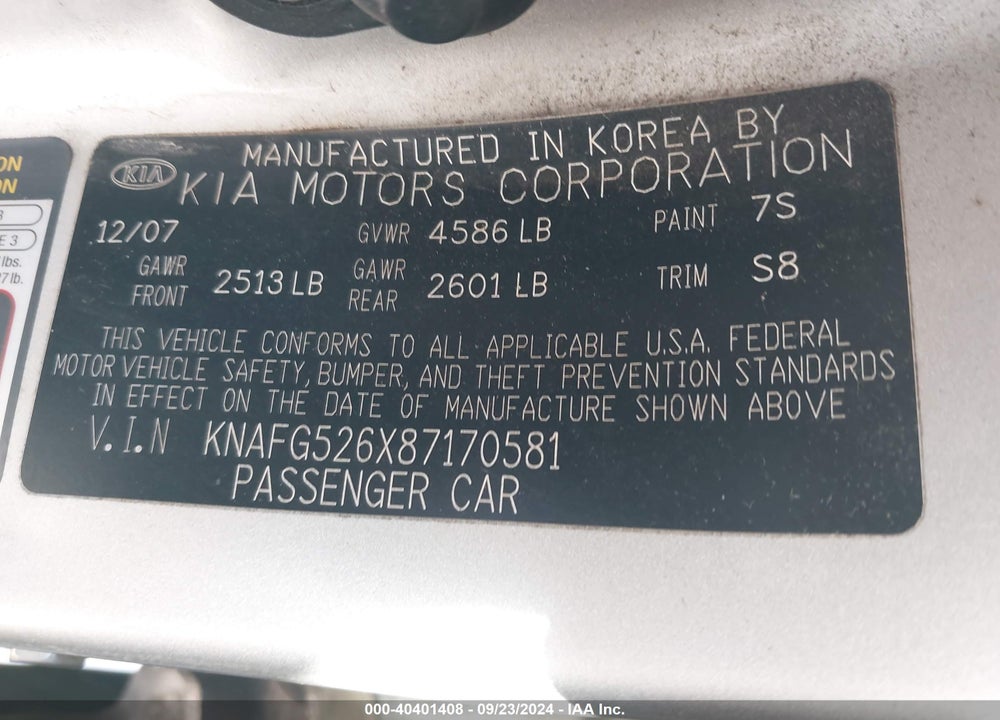 2008 KIA RONDO LX V6 VIN: KNAFG526X87170581