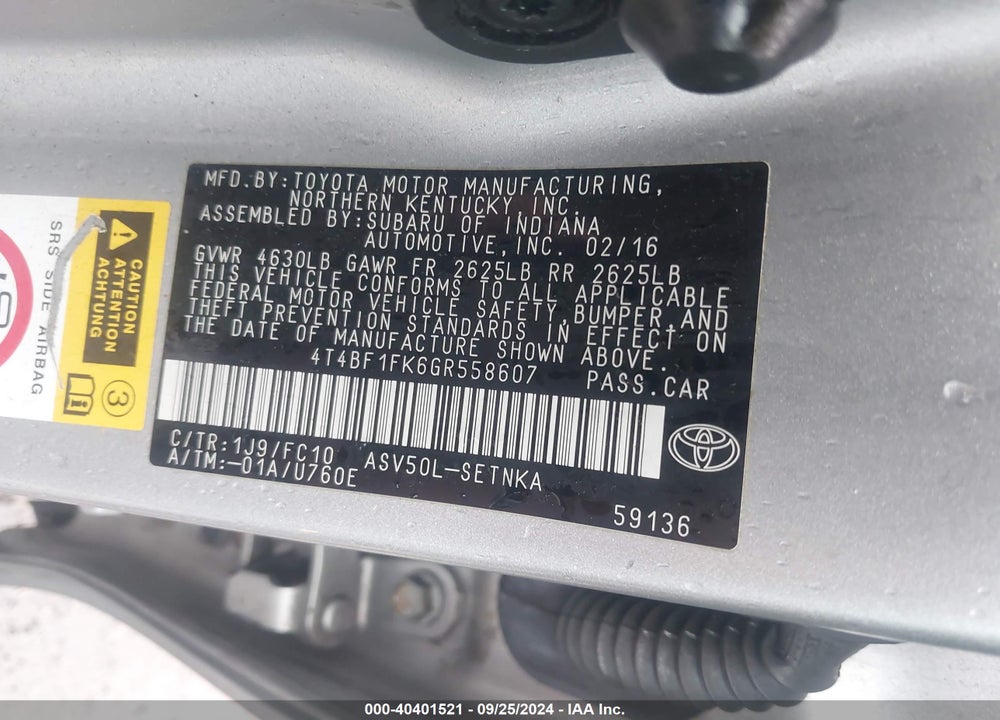 2016 TOYOTA CAMRY LE VIN: 4T4BF1FK6GR558607