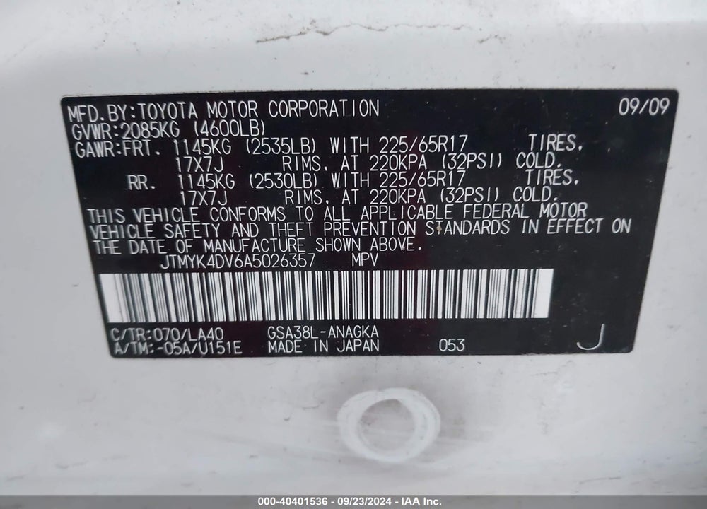 2010 TOYOTA RAV4 LIMITED V6 VIN: JTMYK4DV6A5026357
