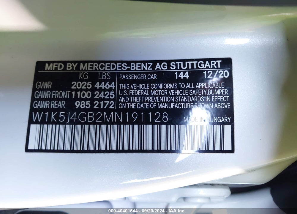 2021 MERCEDES-BENZ CLA 250 VIN: W1K5J4GB2MN191128