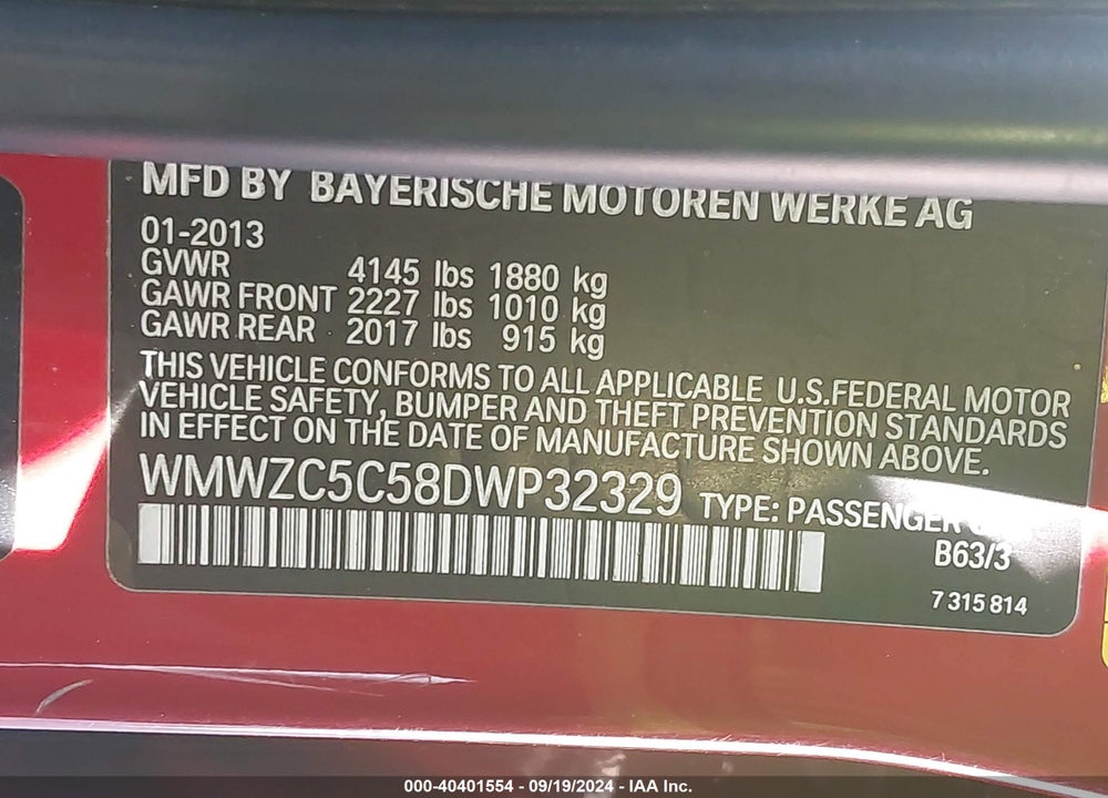 2013 MINI COUNTRYMAN COOPER S VIN: WMWZC5C58DWP32329