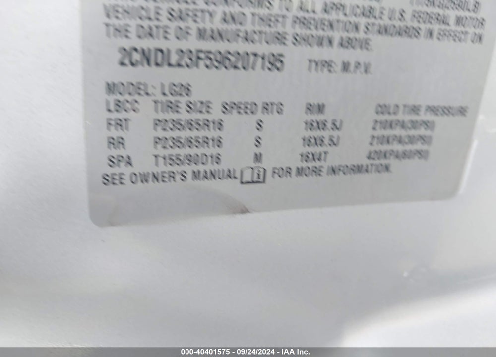 2009 CHEVROLET EQUINOX LS VIN: 2CNDL23F596207195