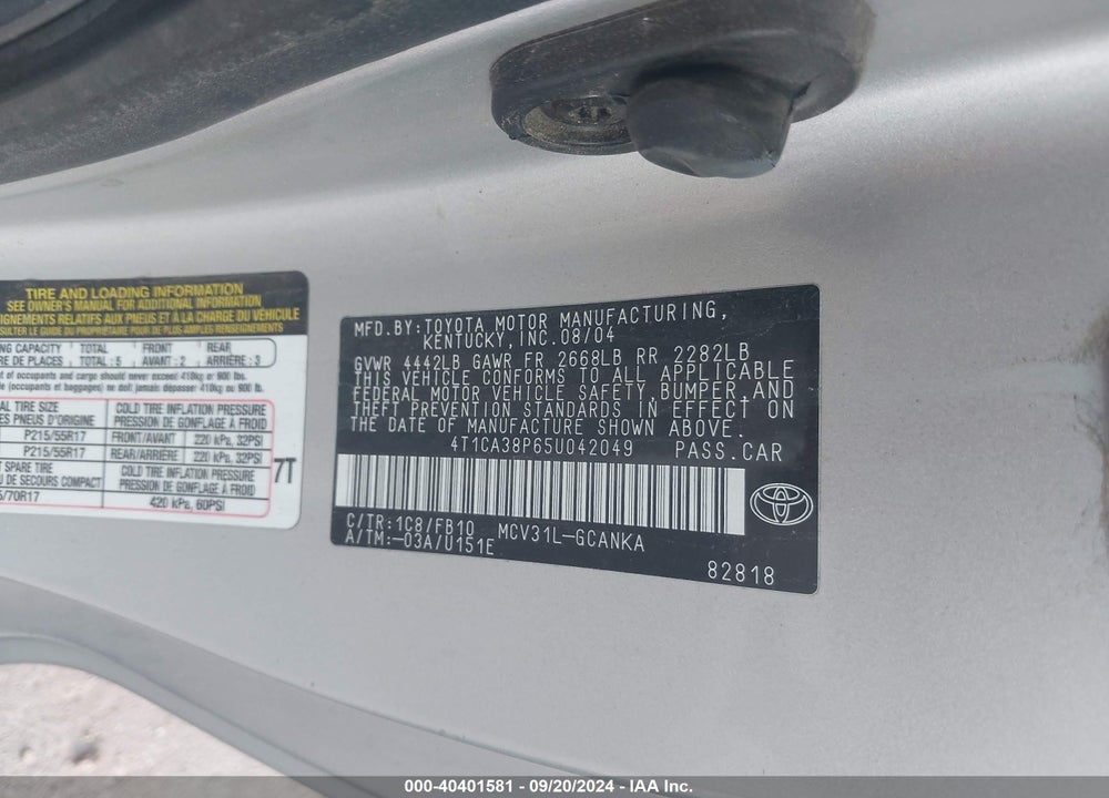 2005 TOYOTA CAMRY SOLARA SE V6 VIN: 4T1CA38P65U042049