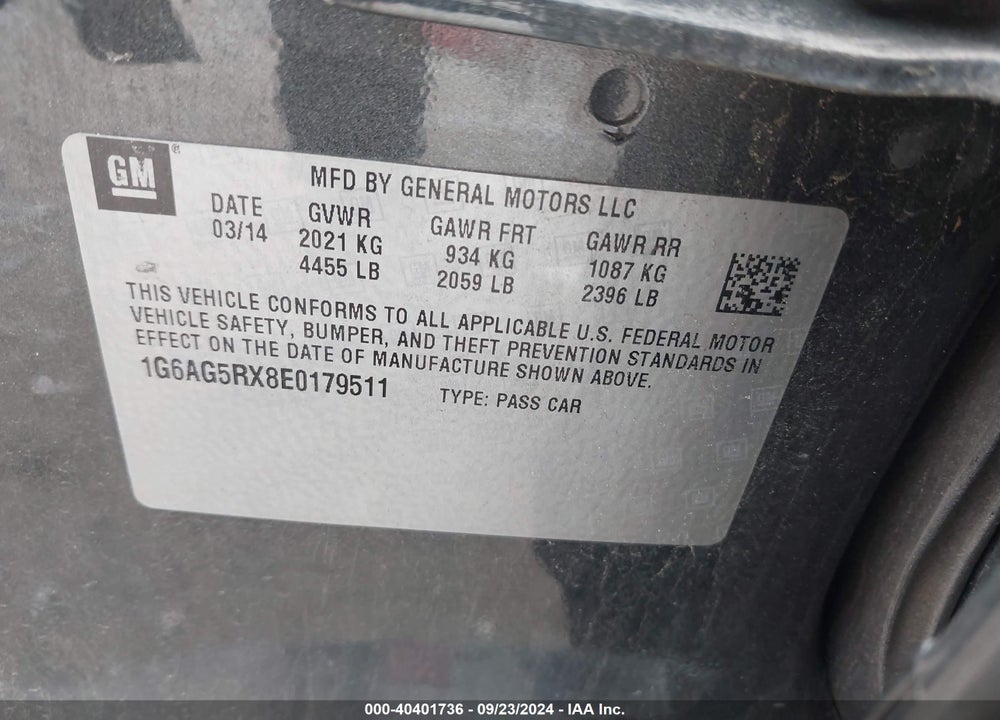 2014 CADILLAC ATS STANDARD VIN: 1G6AG5RX8E0179511