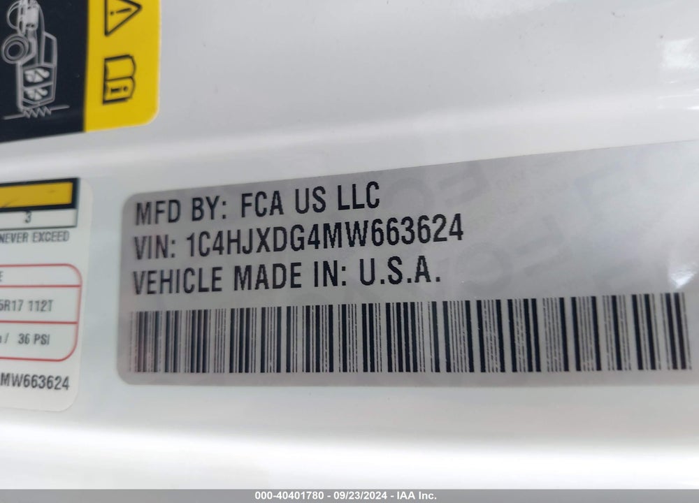 2021 JEEP WRANGLER UNLIMITED SPORT 4X4 VIN: 1C4HJXDG4MW663624