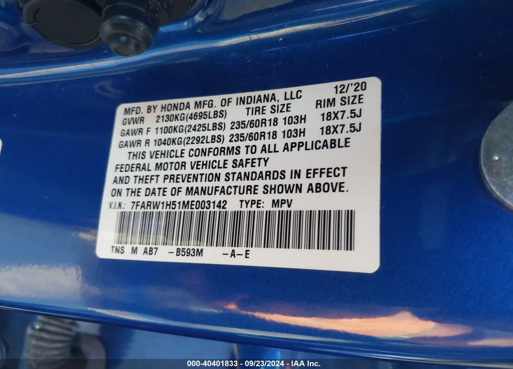 2021 HONDA CR-V 2WD EX VIN: 7FARW1H51ME003142