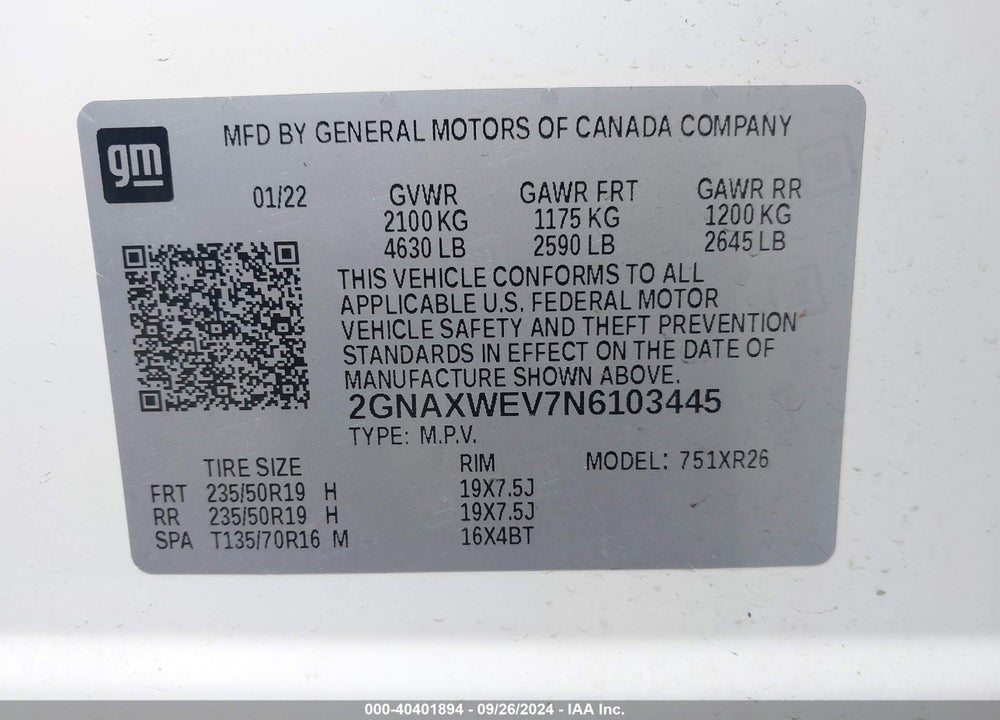 2022 CHEVROLET EQUINOX AWD RS VIN: 2GNAXWEV7N6103445