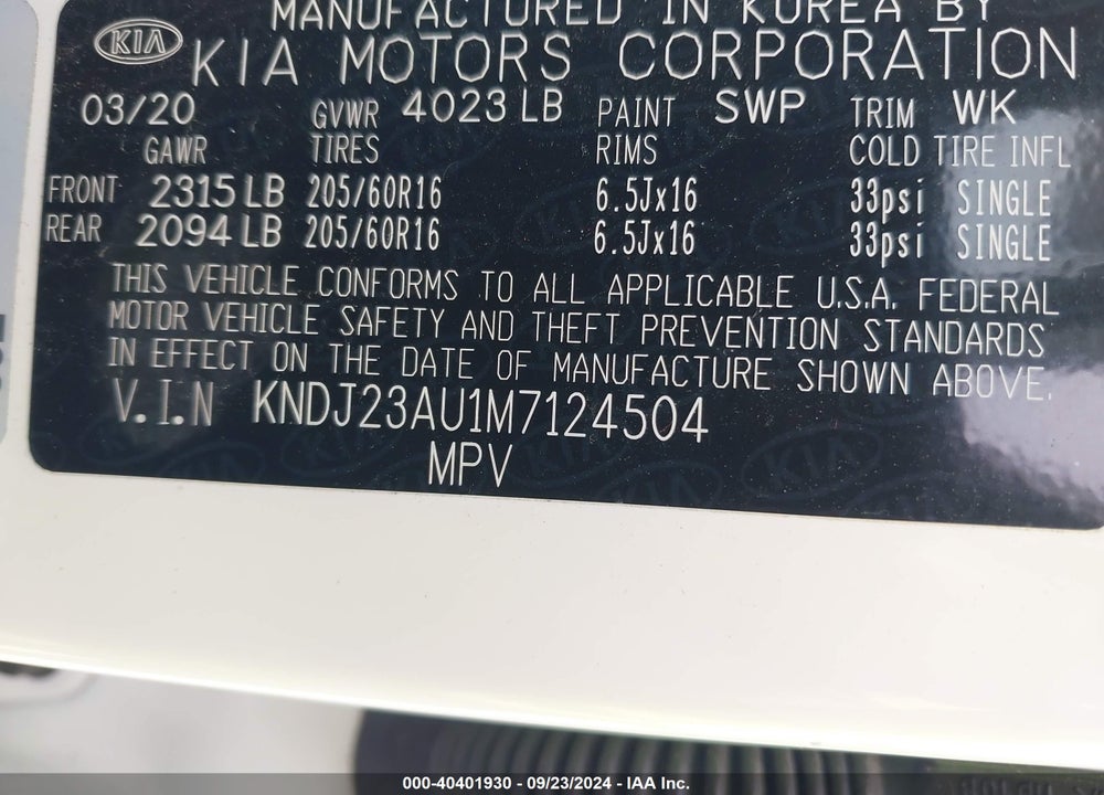 2021 KIA SOUL !/+/S VIN: KNDJ23AU1M7124504