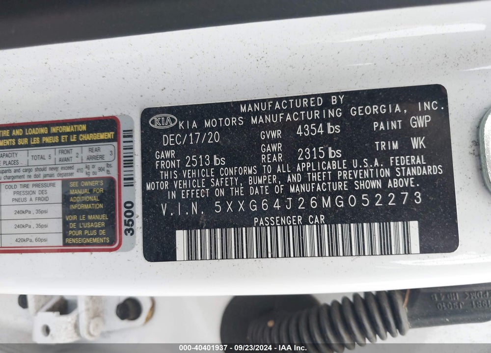 2021 KIA K5 GT LINE VIN: 5XXG64J26MG052273