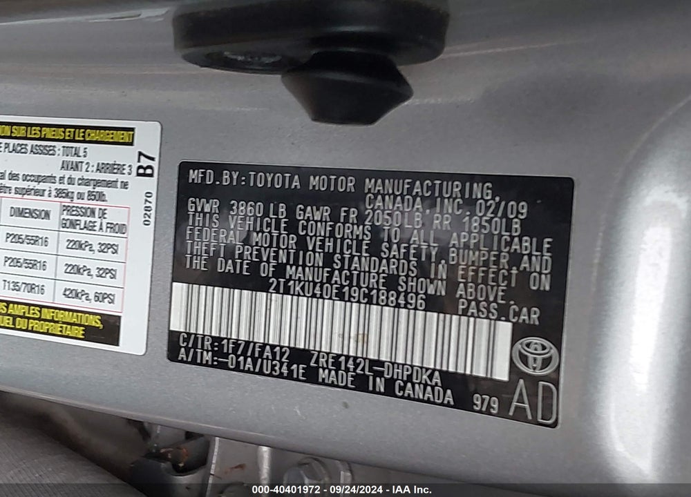 2009 TOYOTA MATRIX VIN: 2T1KU40E19C188496