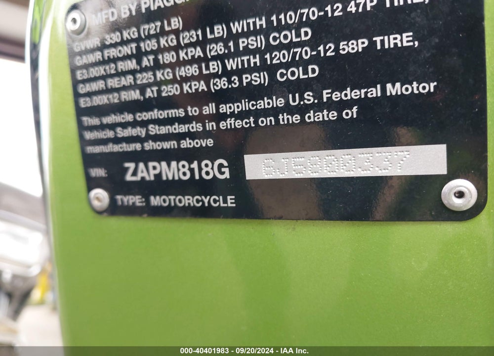 2018 VESPA SPRINT 150 3V VIN: ZAPM818G6J5800337