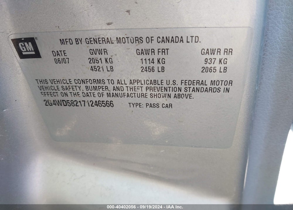 2007 BUICK LACROSSE CXL VIN: 2G4WD582171246566