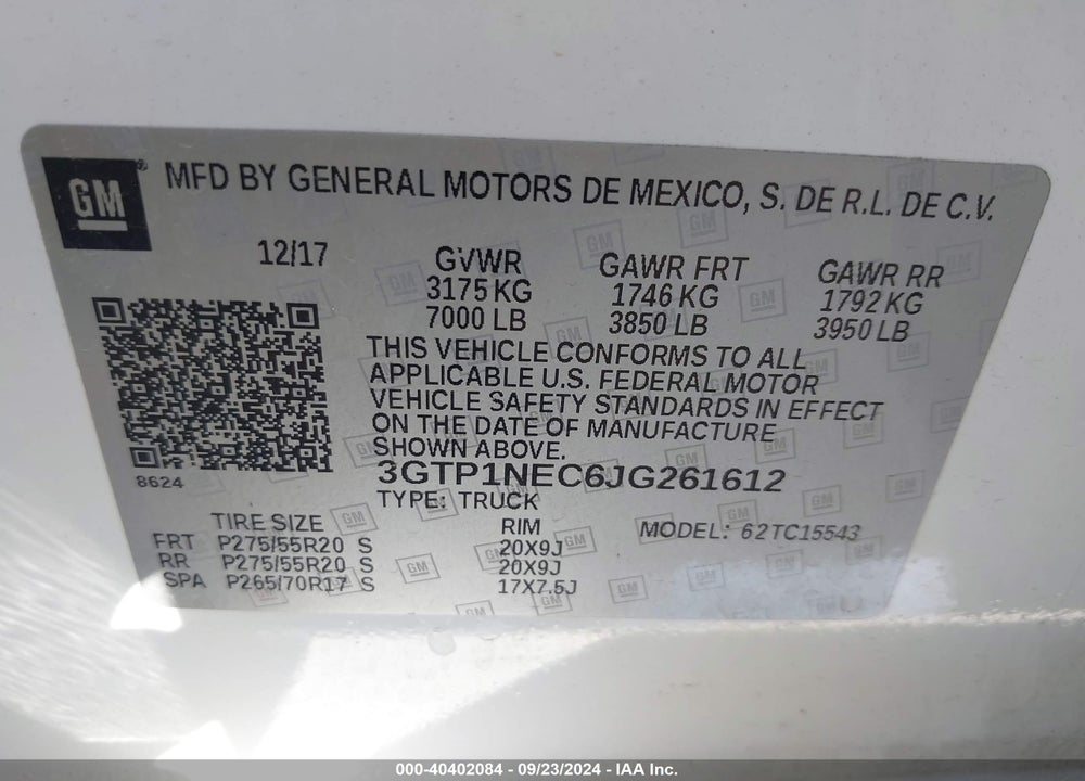 2018 GMC SIERRA 1500 SLT VIN: 3GTP1NEC6JG261612