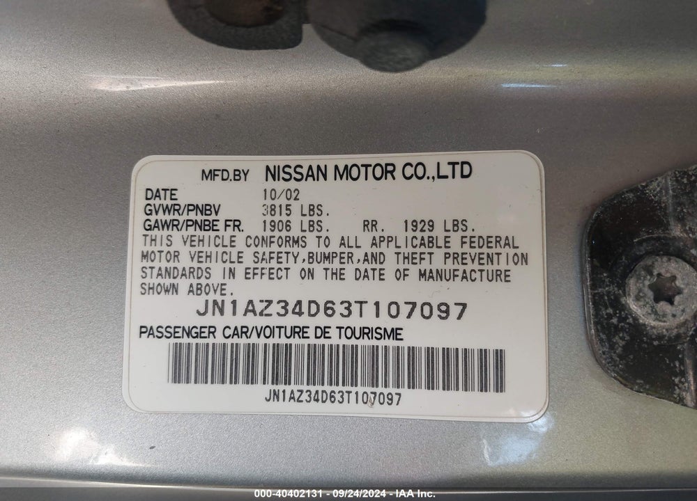 2003 NISSAN 350Z ENTHUSIAST VIN: JN1AZ34D63T107097