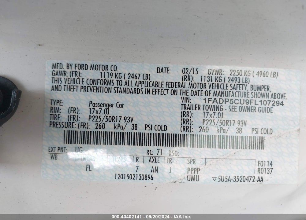 2015 FORD C-MAX ENERGI SEL VIN: 1FADP5CU9FL107294