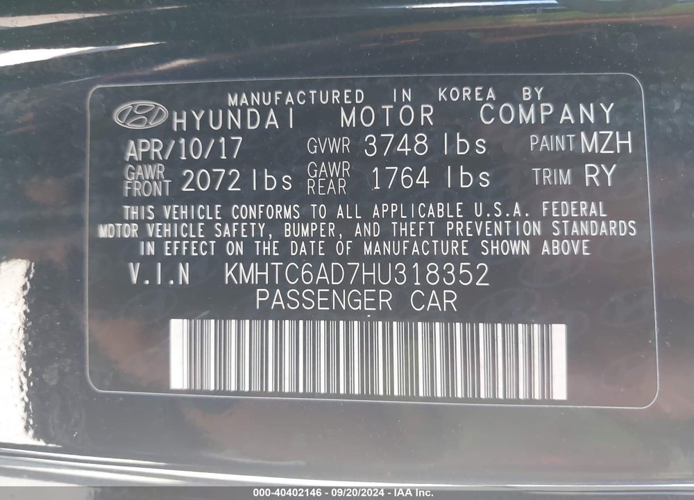 2017 HYUNDAI VELOSTER VALUE EDITION VIN: KMHTC6AD7HU318352