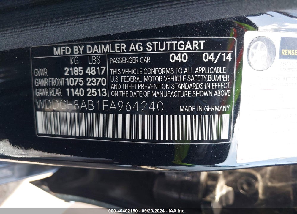 2014 MERCEDES-BENZ C 300 LUXURY 4MATIC/SPORT 4MATIC VIN: WDDGF8AB1EA964240