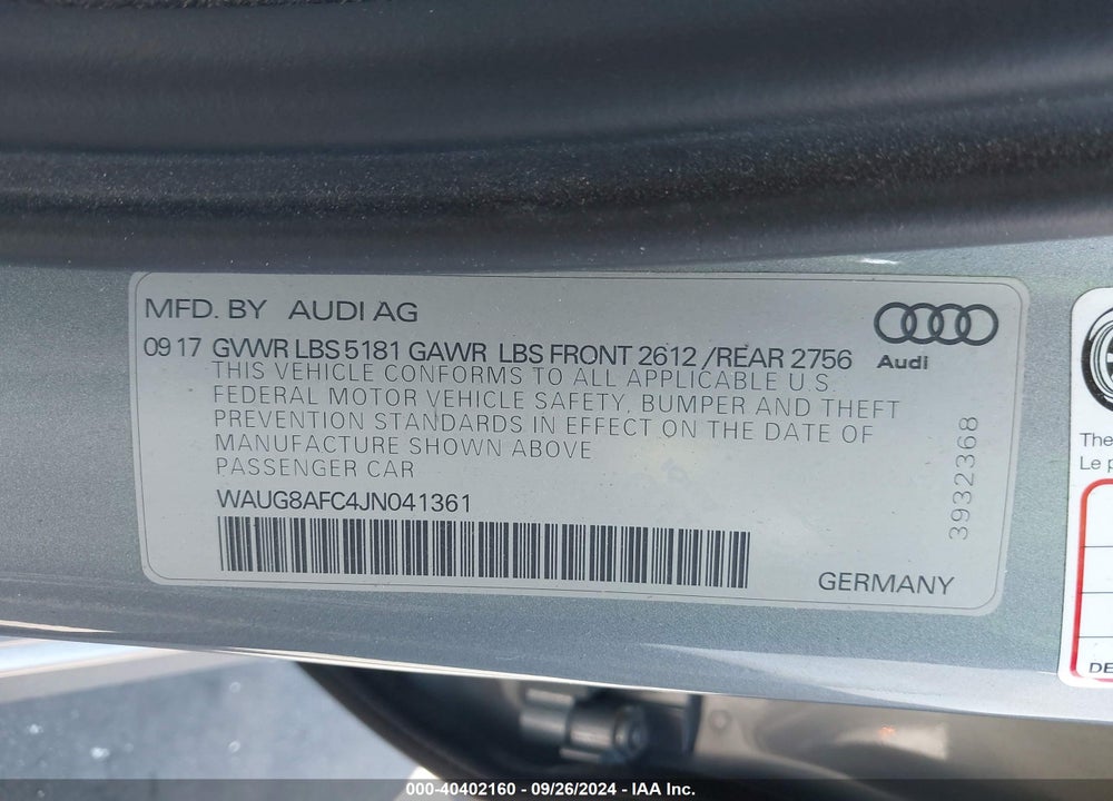 2018 AUDI A6 VIN: WAUG8AFC4JN041361
