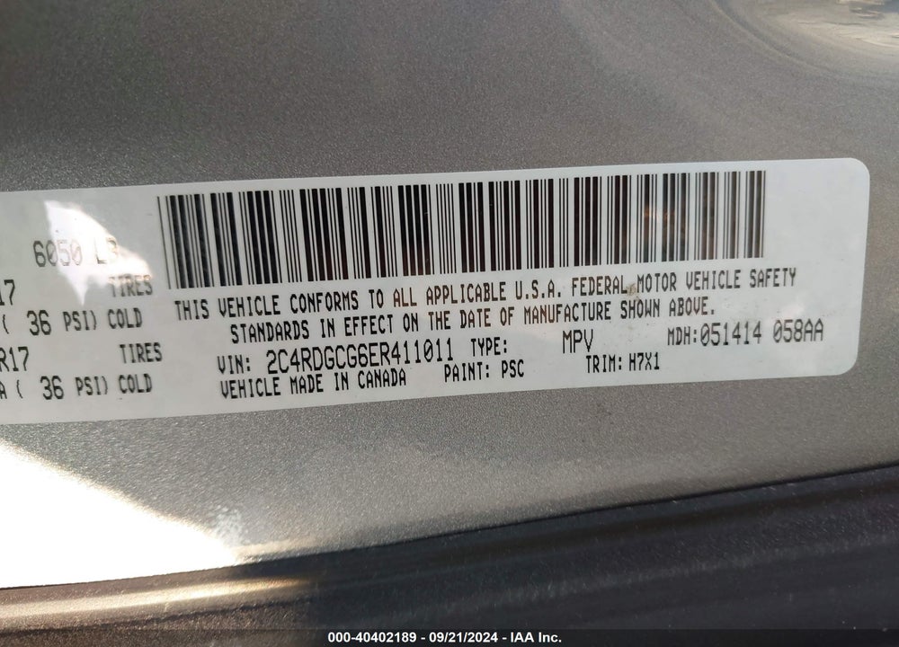 2014 DODGE GRAND CARAVAN SXT VIN: 2C4RDGCG6ER411011