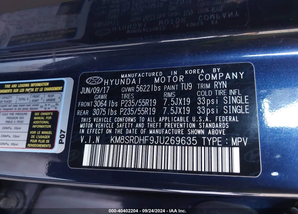 2018 HYUNDAI SANTA FE LIMITED ULTIMATE VIN: KM8SRDHF9JU269635