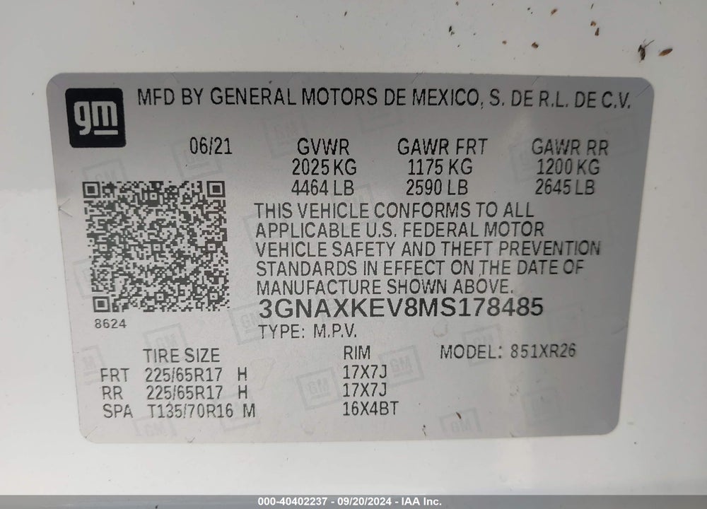 2021 CHEVROLET EQUINOX FWD LT VIN: 3GNAXKEV8MS178485