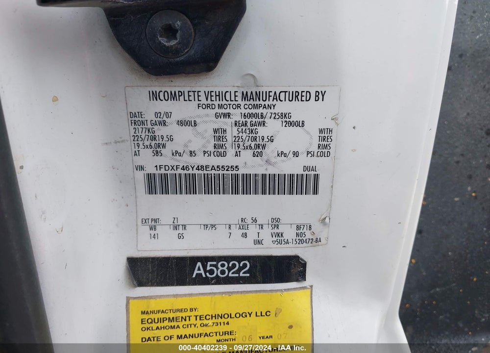 2008 FORD F-450 CHASSIS XL/XLT VIN: 1FDXF46Y48EA55255