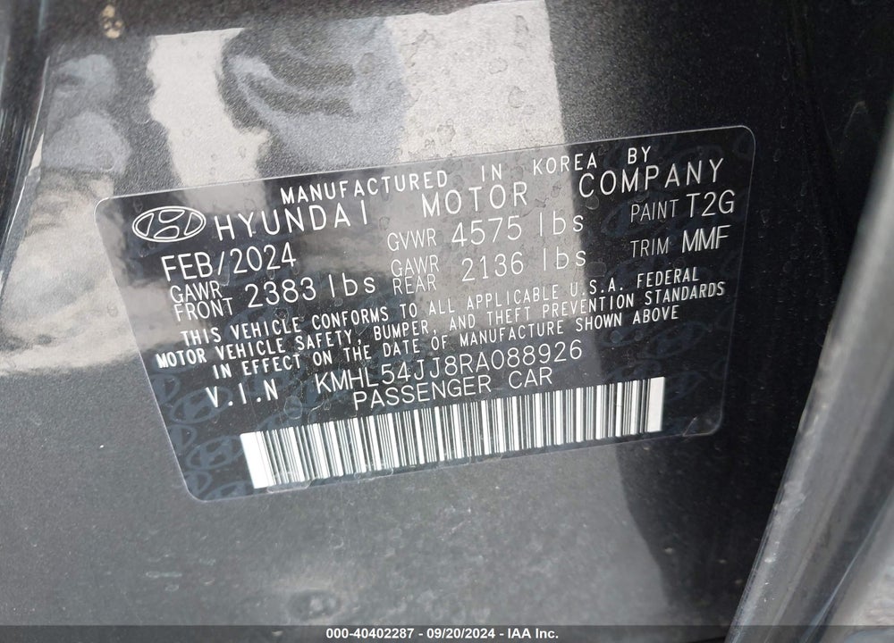 2024 HYUNDAI SONATA HYBRID LIMITED VIN: KMHL54JJ8RA088926