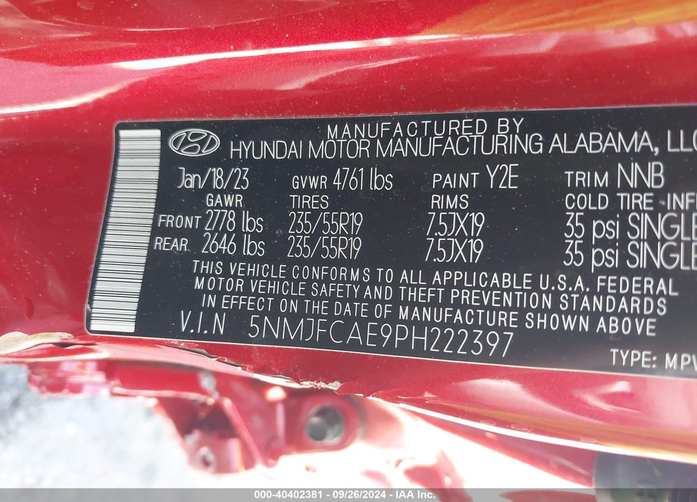 2023 HYUNDAI TUCSON SEL VIN: 5NMJFCAE9PH222397