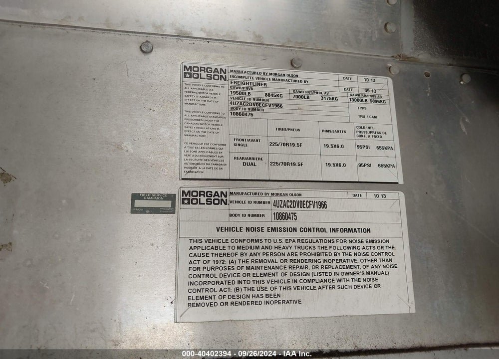 2014 FREIGHTLINER CHASSIS M LINE WALK-IN VAN VIN: 4UZAC2DV0ECFV1966