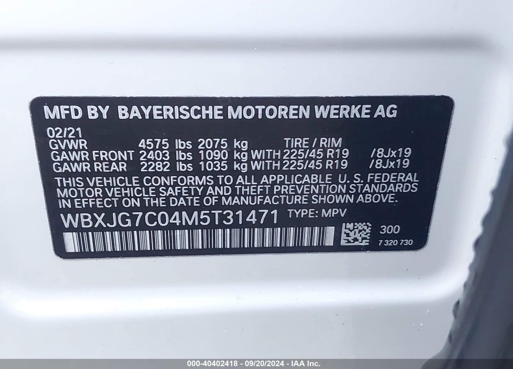 2021 BMW X1 SDRIVE28I VIN: WBXJG7C04M5T31471