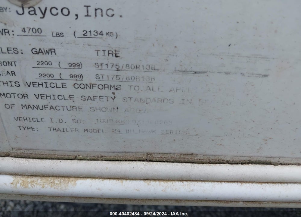 1999 JAYCO 23FB VIN: 1UJBJ02L9X14E0263