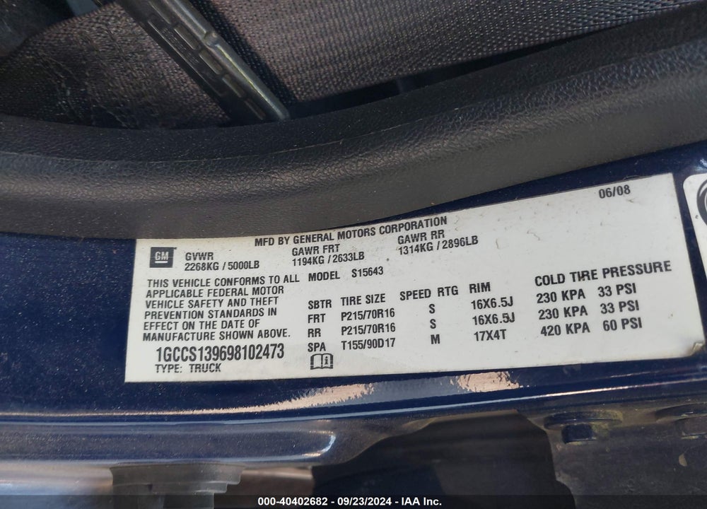 2009 CHEVROLET COLORADO LT VIN: 1GCCS139698102473