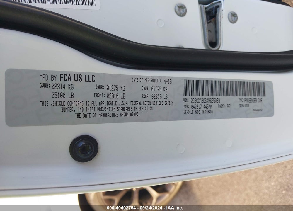 2019 CHRYSLER 300 300S VIN: 2C3CCABG6KH635053