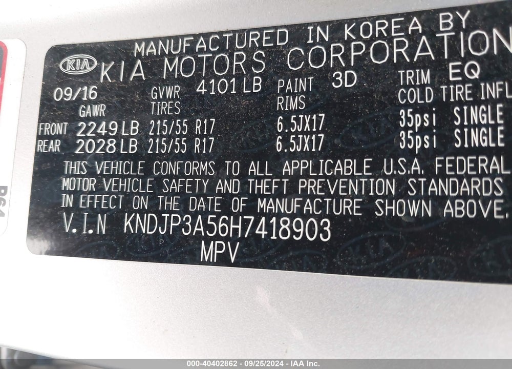 2017 KIA SOUL VIN: KNDJP3A56H7418903