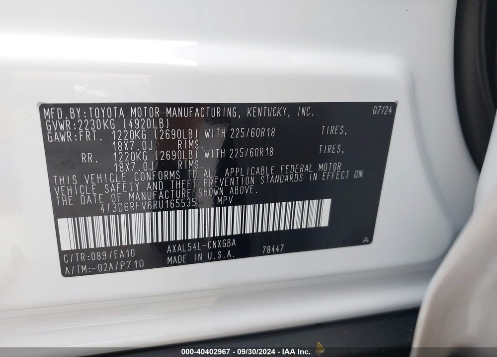 2024 TOYOTA RAV4 HYBRID LIMITED VIN: 4T3D6RFV6RU165535