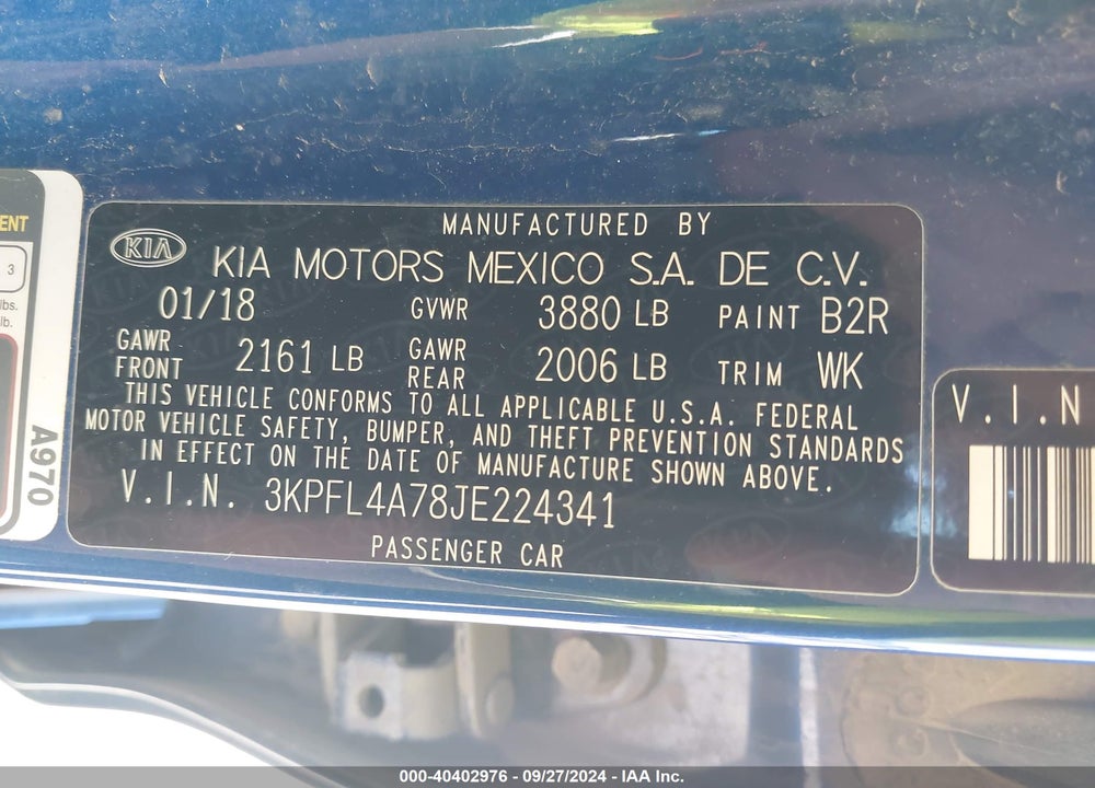 2018 KIA FORTE LX VIN: 3KPFL4A78JE224341