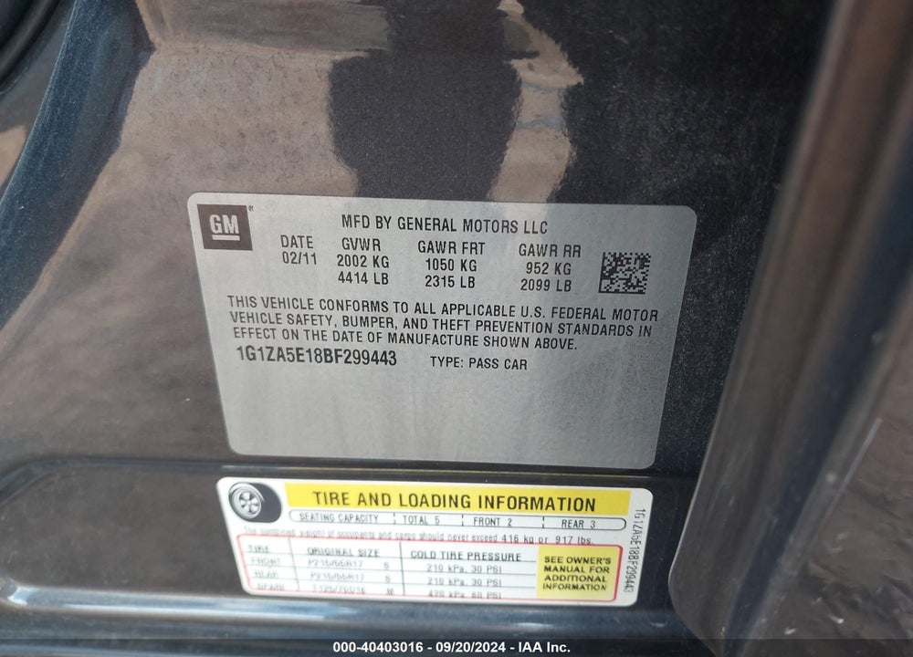 2011 CHEVROLET MALIBU LS VIN: 1G1ZA5E18BF299443