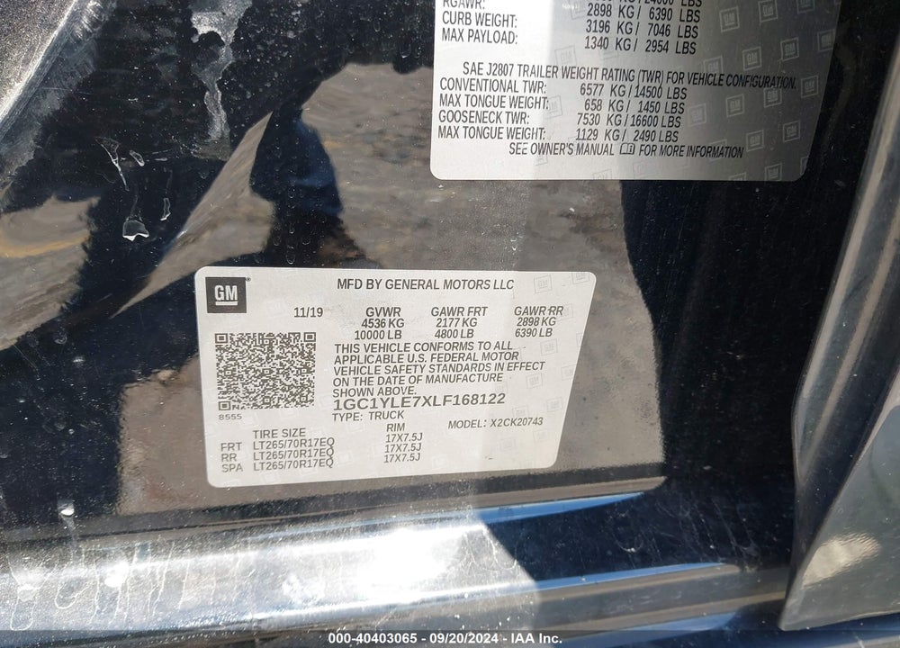 2020 CHEVROLET SILVERADO 2500HD 4WD STANDARD BED WT VIN: 1GC1YLE7XLF168122