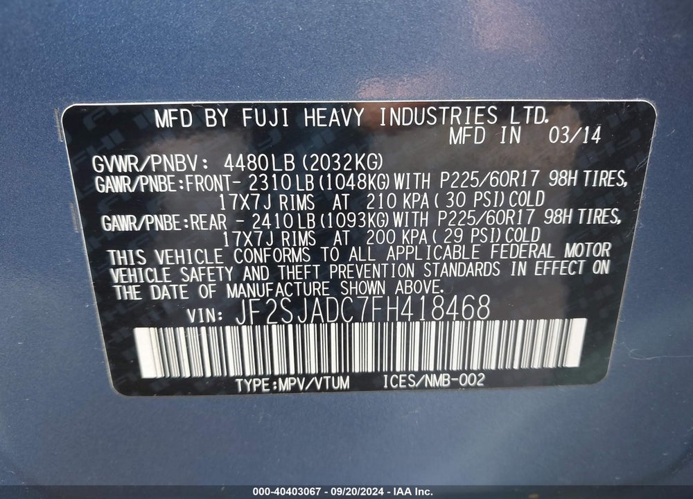 2015 SUBARU FORESTER 2.5I PREMIUM VIN: JF2SJADC7FH418468