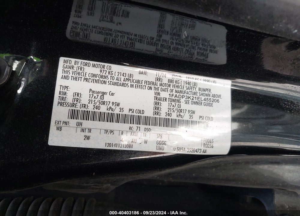 2014 FORD FOCUS SE VIN: 1FADP3K21EL455206
