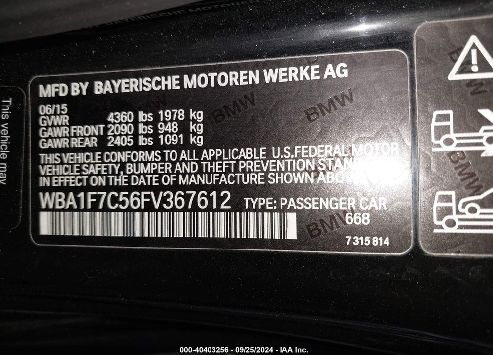 2015 BMW 228I XDRIVE VIN: WBA1F7C56FV367612