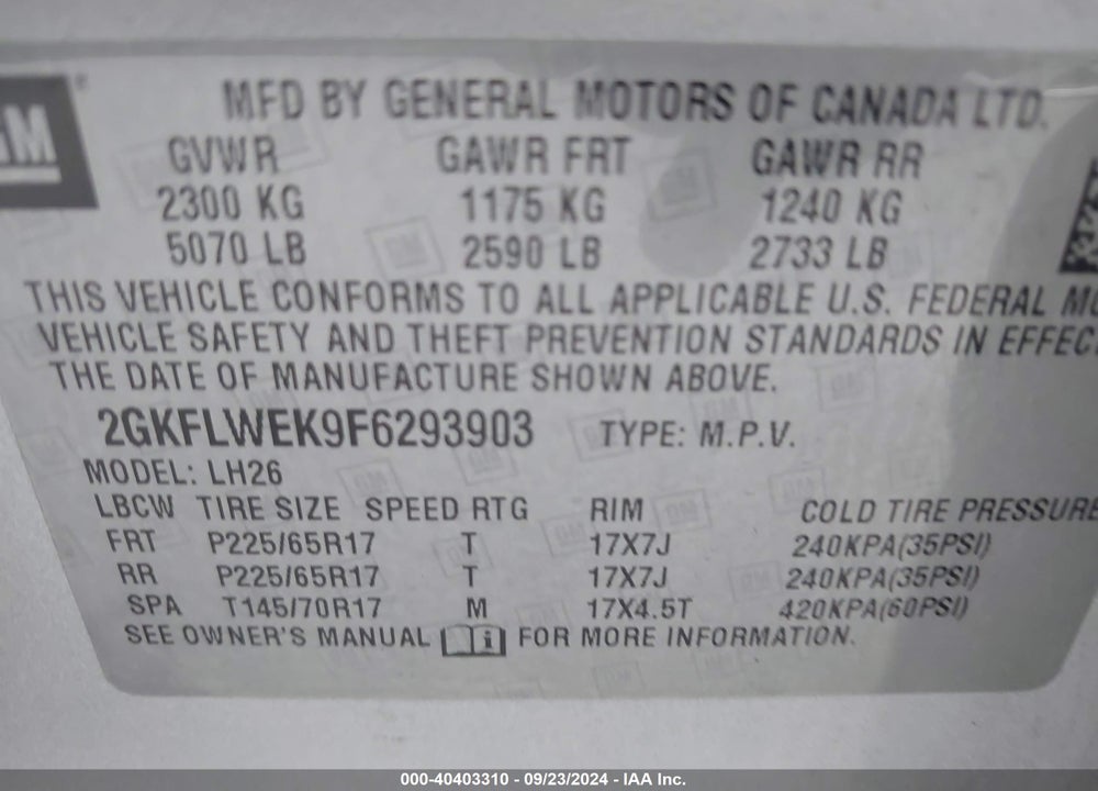 2015 GMC TERRAIN SLE-2 VIN: 2GKFLWEK9F6293903