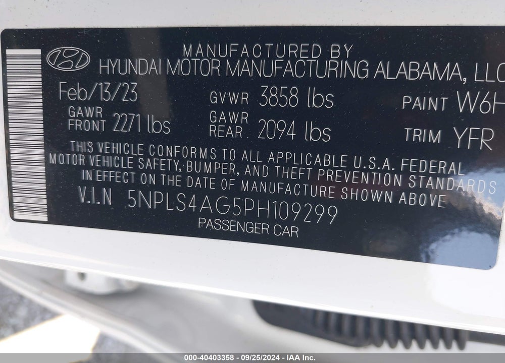 2023 HYUNDAI ELANTRA SEL VIN: 5NPLS4AG5PH109299