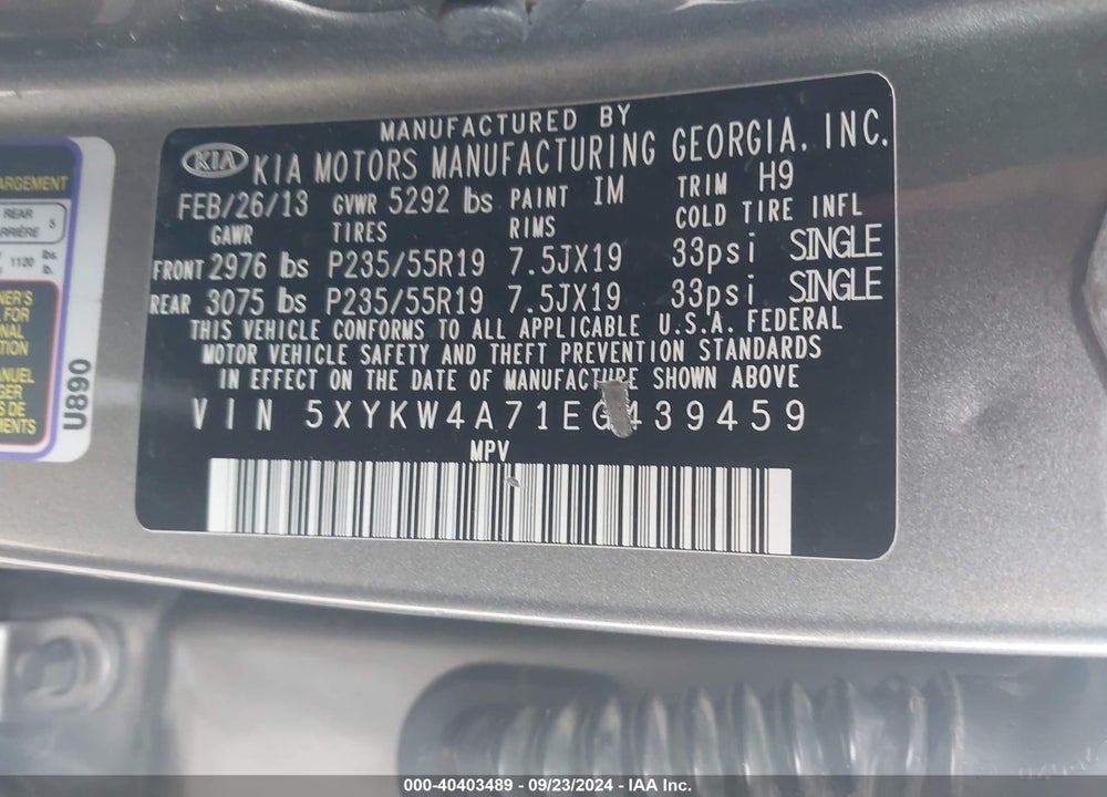 2014 KIA SORENTO SX VIN: 5XYKW4A71EG439459