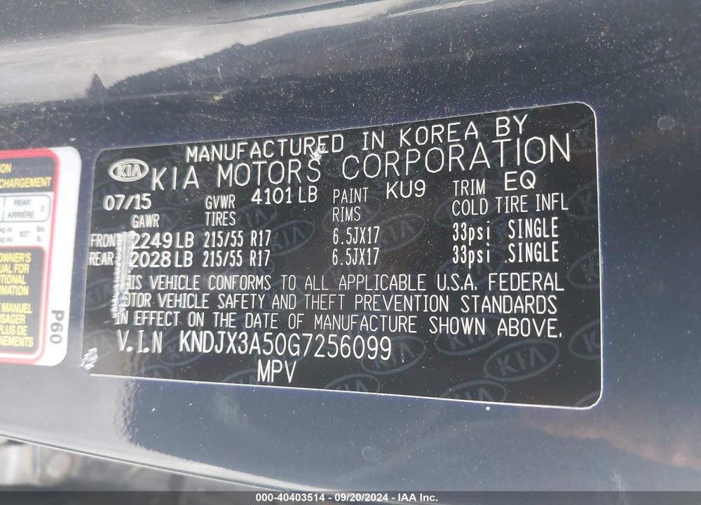 2016 KIA SOUL VIN: KNDJX3A50G7256099