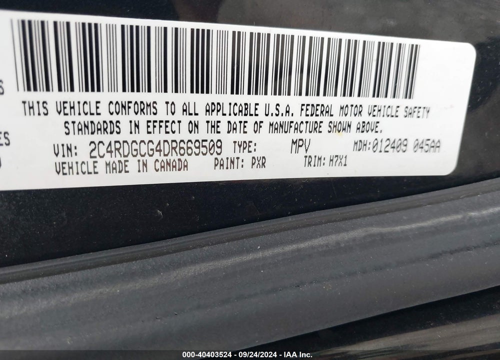 2013 DODGE GRAND CARAVAN SXT VIN: 2C4RDGCG4DR669509